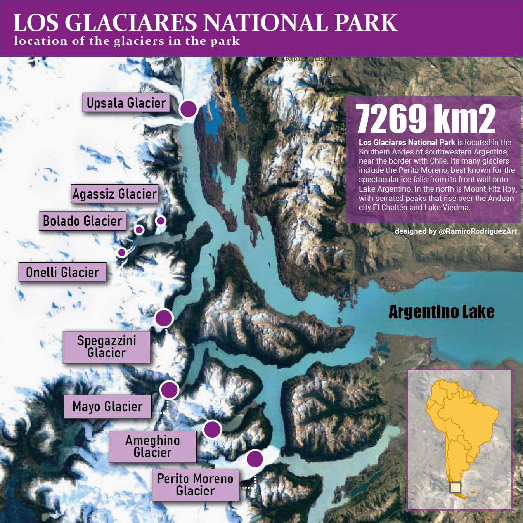 glaciers in los glaciares national park map