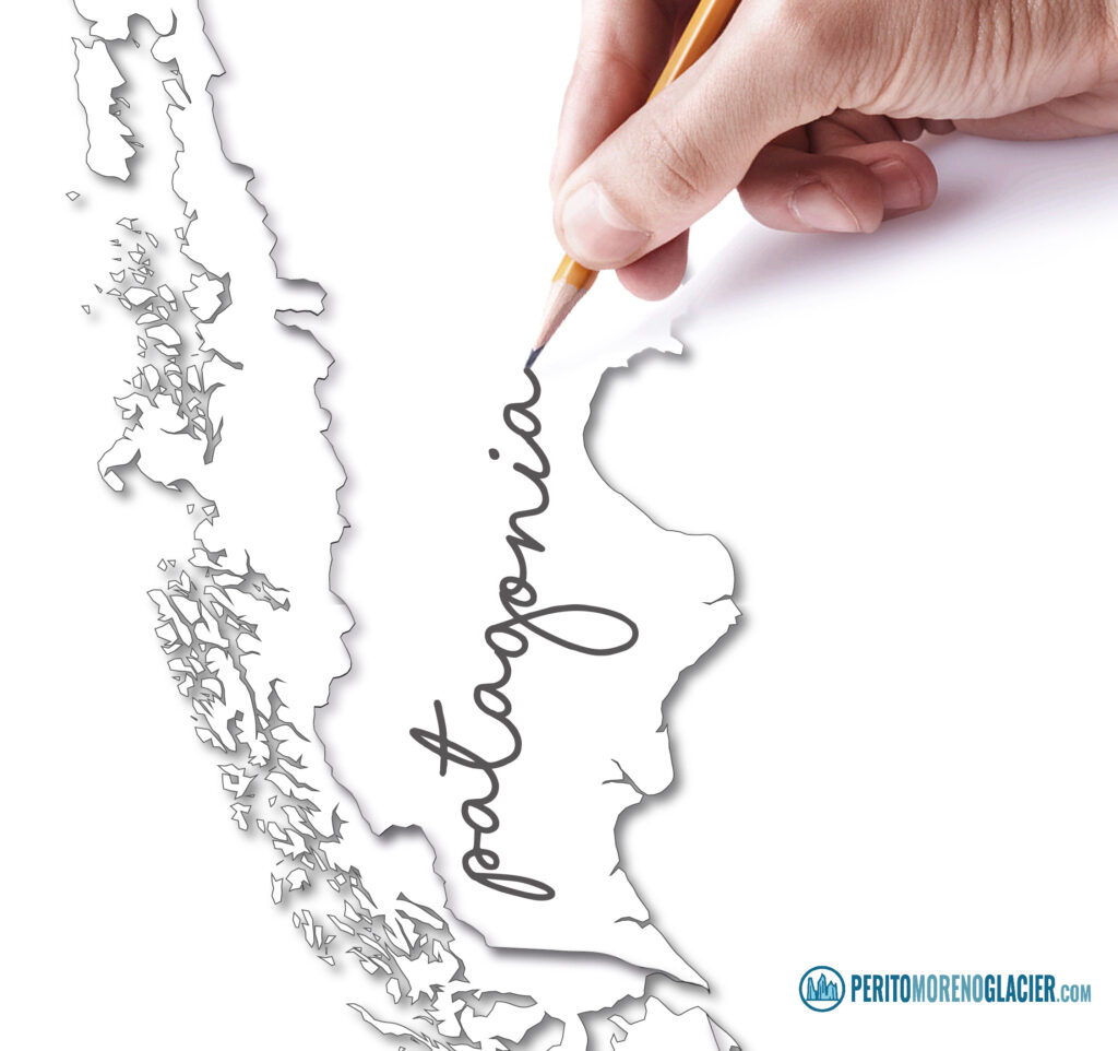 Illustration combining Patagonia map and Perito Moreno Glacier
