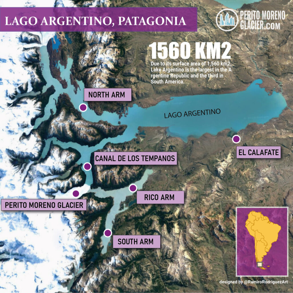 Map of Lake Argentino and its main arms