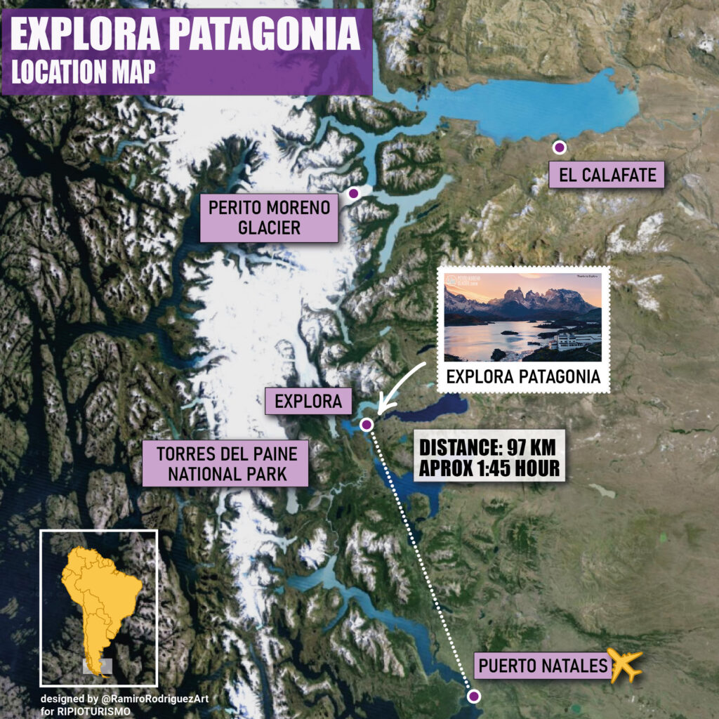 Explora Patagonia, location map in Torres del Paine National Park
